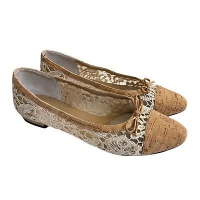 Vaneli Cork & Crochet Lace Cap Toe Ballet Flats Shoes Size 8.5 Italy - Image 1 of 4
