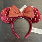 Disney Parks Minnie Mouse Cranberry Velvet Jeweled Ear Headband New