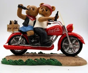 On The Go W/ Coca Cola Motorcycle Bears Sculpture #2397 Coke Ltd Ed Decor - Picture 1 of 13