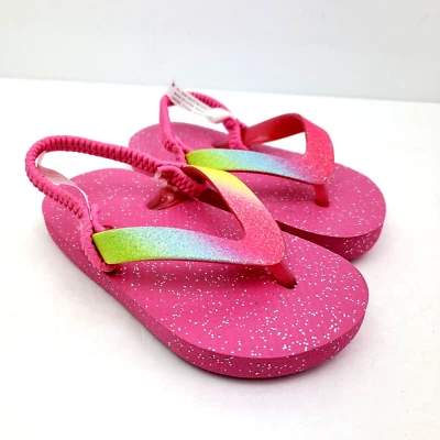 The Childrens Place Baby Toddler Girls Sz 6/7 Pink Glitter Flip Flop Sandals - Image 1 of 4