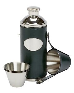 8oz leather hip flask with 4 tot cups & free funnel - shooting, golf, rugby