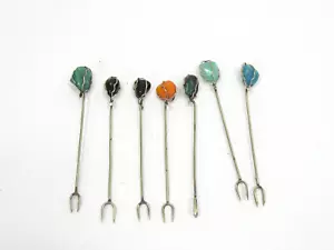 Juego De Colección De 7 Tenedores De Aperitivo De Cóctel Selecciones Con Gemas De Colores - Imagen 1 de 4