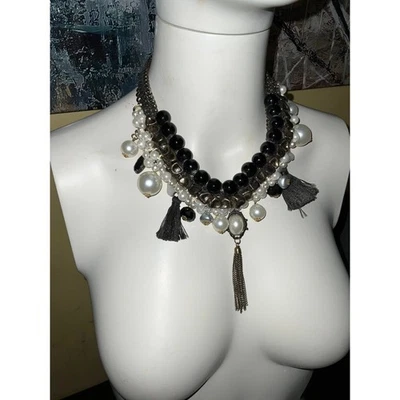 Iris Apfel & Bajalia заявление ожерелье латуни искусственного жемчуга оникса и кисточки - Изображение 1 из 4