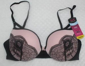 NWT MAIDENFORM PUSH UP and IN bra wonderbra plunging neckline PINK/BLACK dm9900 - Picture 1 of 5