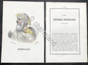 Biografia e stampa di Berengario II marchese d'Ivrea - 1842 - Foto 1 di 1