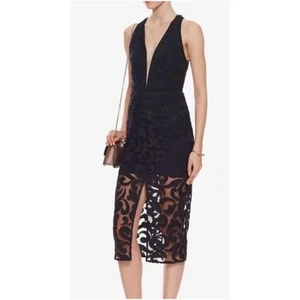 Manning Cartell Navy Lace Sheath Cocktail Midi Dress Size Large - Picture 1 of 9