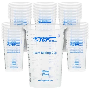 50 - 32oz. 1000ml Disposable Flexible Clear Graduated Plastic Mixing Cups, Paint - Picture 1 of 5