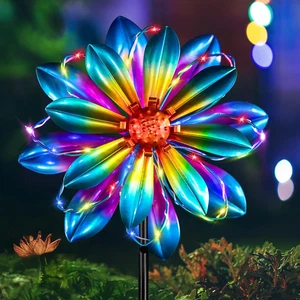 Flor Solar Viento Giratorio Metal Colorido LED Exterior Estaca Flor Patio Patio Arte - Imagen 1 de 8