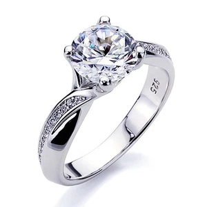 4mm Platinum Plated Silver 2ct CZ Solitaire Bypass Wedding Engagement Ring size9 - Picture 1 of 4