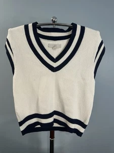 New Loft Blue White Ribbed Sleeveless Sweater Vest Tank Women's Size S Tennis * - Picture 1 of 3