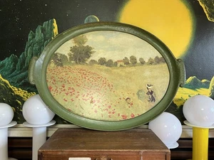 Vintage St Michael Mid Century Tray Monet Poppies Poppy 1970 Rare Olive Green - Picture 1 of 7