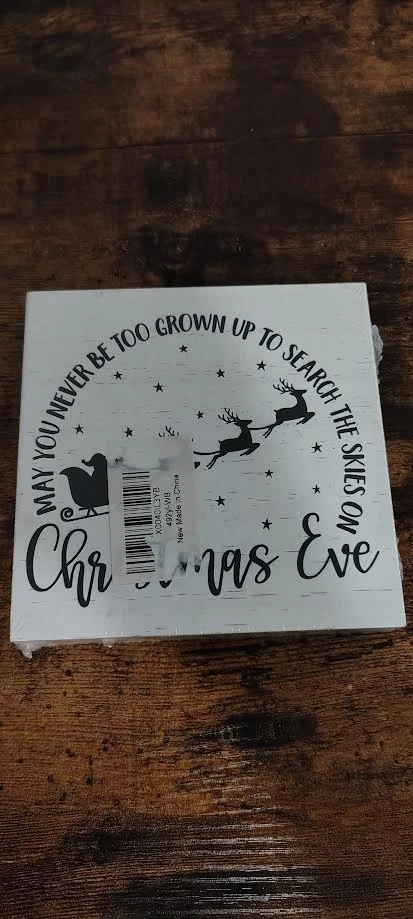 Pequeño letrero de Navidad de madera blanco y negro Foto 1 de 1