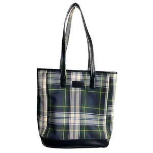 Lauren Ralph Lauren Purse Blue Green Plaid Preppy Tote  Magnetic Snap Button - Picture 1 of 11