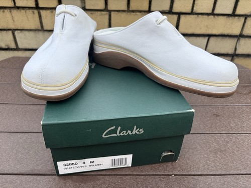CLARKS NUOVA scarpa da tennis Clark donna 8M Triumph punta chiusa tela bianca slip on sneaker