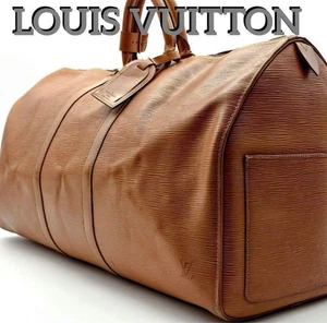 LOUIS VUITTON Epi Leather Keepall 55 Boston Bag Travel Brown w/nametag,padlock - Picture 1 of 8