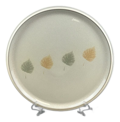 Denby Energy Leaf Chop Plate Round Platter Green Gold Leaves on White England - Image 1 of 2