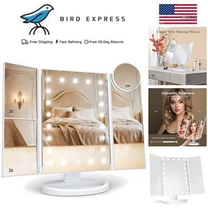 Lighted Makeup Mirror with Lights, Trifold, 2X 3X 10X Magnification, Touch Co... - Picture 1 of 9