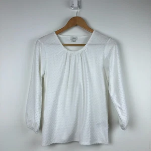 Top donna J Crew manica poeta clip a pois manica 3/4 scollo a scoop bianco taglia small - Foto 1 di 5