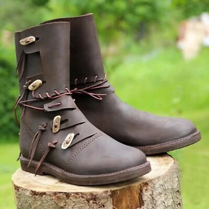 Medieval Leather Boots | Renaissance Viking Shoes | Pirate Knight Footwear - Picture 1 of 3