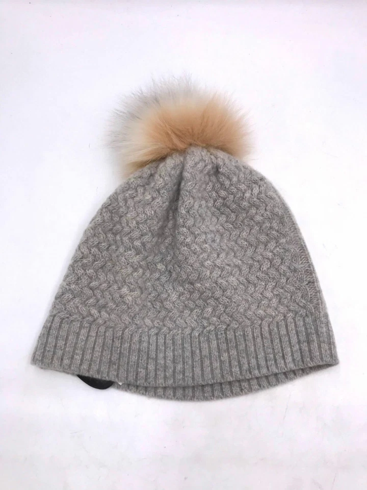 $220 Portolano Para mujeres Gris Tejido Acanalado Piel Pom Cashmere Gorro Sombrero Talla Única Foto 1 de 1