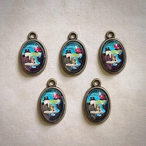 5pcs Handmade Absinthe Poster Charms Pendants Vintage Set Art Cameo Bronze Oval - Picture 1 of 4