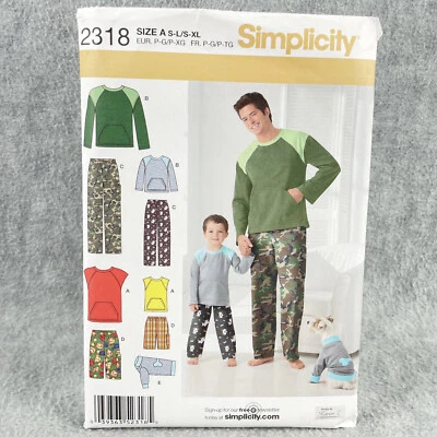 Simplicity 2318 Pants or Shorts Top and Dog Top Boys Sz S L Mens Sz S XL Pattern - Image 1 of 4