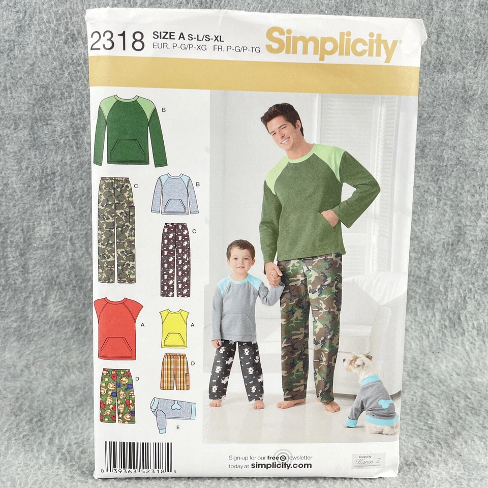 Simplicity 2318 Pants or Shorts Top and Dog Top Boys Sz S L Mens Sz S XL Pattern - Image 1 of 4