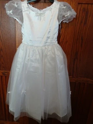 GIRL DRESS Lovely Feminine White Lace Wedding Baptism Communion Sz 10 - Image 1 of 4