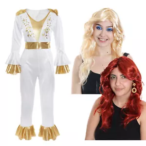 DAMEN 70ER JAHRE DISCO QUEEN KOSTÜM + PERÜCKE DISCO KOSTÜM OUTFIT SCHWEDISCHER POPSTAR - Bild 1 von 5