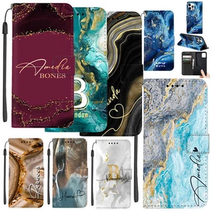 For iPhone 12 13 14 15 Pro Max 16e XR Case Custom Marble Wallet PU Leather Cover - Imagen 1 de 54