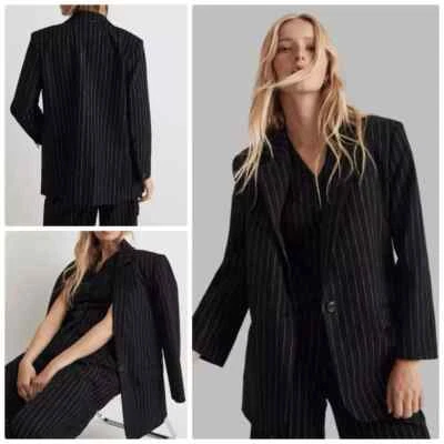MADEWELL oversized wool blend blazer jacket in pinstripe black - 8 NWT $198 - Image 1 of 4