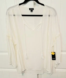 A.n.a. Blusa campesina grande de marfil transparente cuello en V borla manga 3/4 nueva con etiquetas $44 - Imagen 1 de 11