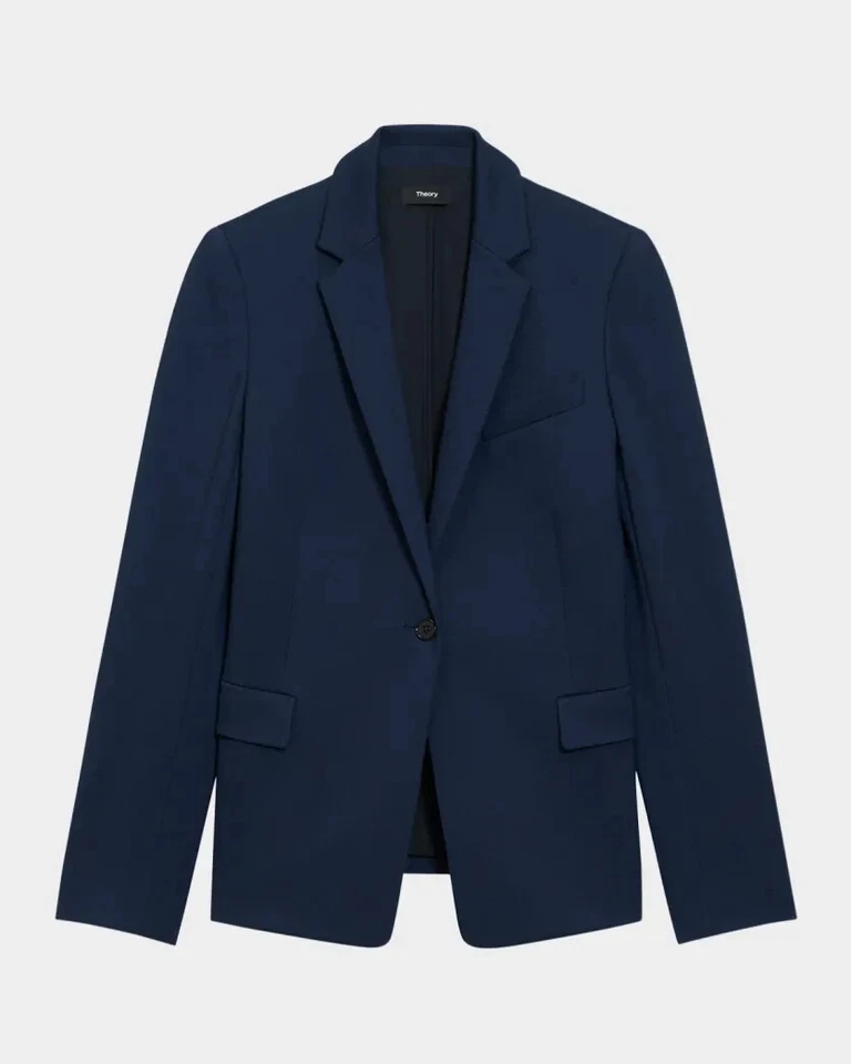 NEW, Theory Slim Fit Smooth Ponte Blazer in Navy Blue Size 10 #SJ1377 - Image 1 of 4