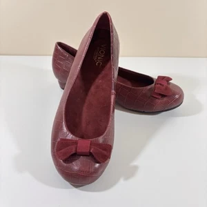 Vionic Flats Womens 8W Burgundy Lydia Ballet Low Wedge Croc Embossed Leather - Picture 1 of 21
