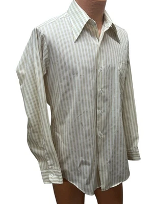 M Mens Vtg 70s Shirt Dagger Collar Century Van Heusen Hays Gold Stripe 15 1/2-33 - Image 1 of 4