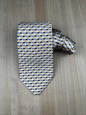 Corbata para hombre IKE BEHAR 100 % SEDA de lujo dorado azul lunares diseñadora hecha en EE. UU. Foto 1 de 4