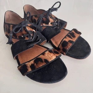 Madewell et Sezane Sandals Leopard Print Calf Hair Lace-Up Women's 7.5 - Picture 1 of 7