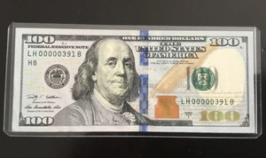 2009 Series A $100 Dollar Bill LG000000391B Low Serial Number 3 Digits Crisp - Picture 1 of 2