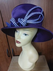 Women's Ladies Purple Rhinestone  Fashion Church Derby Mr. Song Millinery Hat - Bild 1 von 6