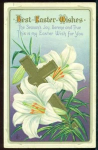 Best Easter Wishes GOLD CROSS LILIES Vintage Postcard - Picture 1 of 1
