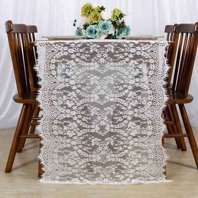 75x300 White Vintage Embroidered Lace Table Runner Rectangle Tablecloth Wedding - Image 1 of 4