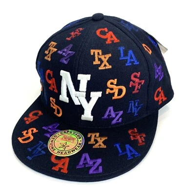 NY Flat Bill con CA SD TX SF AZ Gorra de Pelota Ajustada Bordada Talla Mediana Sombrero Foto 1 de 4