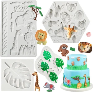 Jungle Animal Fondant Molds Silicone,Safari Cake Decorations, Tropical Leaf Choc - Picture 1 of 7