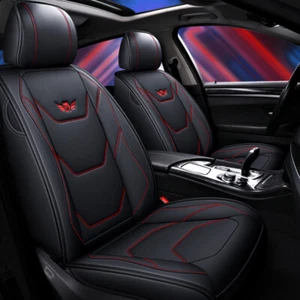 Luxe Simili Cuir Siège Avant Housses Noir&Rouge Universel Voiture Siège Avant - Afbeelding 1 van 7