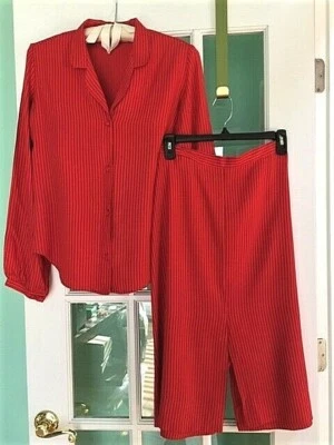 UNIQUE RED AND BLACK PINSTRIPE JO MATTHEWS MIDI SKIRT SET VINTAGE SIZE 9/10 - Image 1 of 4