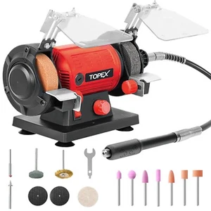TOPEX 120W Bench Grinder w/ 2 Grinding Wheels & Tool Rests Eye-Protecting Shield - Picture 1 of 12