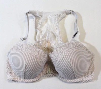 Victoria's Secret Front-Close Lace & Stripes Mesh Racerback Bra Size 32D - Image 1 of 4