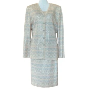 Traje de noche Peach St. John 3 piezas tejido sin mangas, chaqueta de lentejuelas y falda 10/14 - Imagen 1 de 5