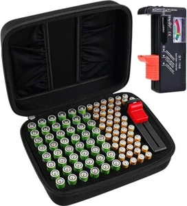 Battery Storage Case and Organiser with Battery Charge Tester Extra 2Pockets - Picture 1 of 6