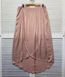 Dorothy Perkins Skirt Size 12 Peach Midi Length Satin Spilt Hi Low - Picture 1 of 8